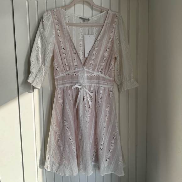 White Eyelet Cotton Coastal Cowgirl Festival Garden Girl Mini Dress Euro Summer - Picture 4 of 11